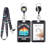 Dimeho Badge Holder Retractable Reel with Lynard Dumpster on Fire Funny Sliding ID Card Sleeve Vertical Name Tag Case with Swivel Carabiner Breakaway Clip It's Fine Card Protector for Office Nurse