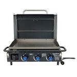 Razor Stainless Steel Triple Burner Portable Pre Seasoned Tabletop Outdoor Griddle for Backyard Cooking, Tailgating, and Camping, Black