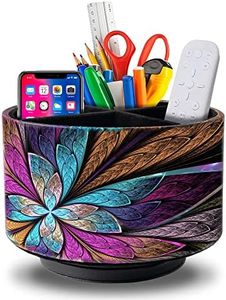 HOMIEST Round Leather Art Supply Organizer,Remote Control Holder,360 Degree Spinning,Multi-Functional Pencil Holder,4 Compartments Desktop Stationary Organizer