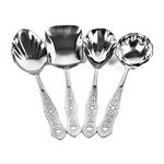 ESTOILE Stainless Steel Serving Spoon Set for Dining, Spatula Set, 1 Ladle (Karchi), 2 Solid Spoon (Chamcha) and 1 Rice Spoon (Set of 4),25 centimeter