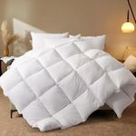 WhatsBedding All Season Goose Feathers and Down Comforter Twin - Luxurious Hotel Collection Bed Comforter - 100% Cotton Cover White Medium Warmth Duvet Insert with Corner Tabs -Twin 68x90 Inch