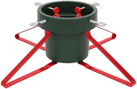 Harbour Housewares Classic Real Christmas Tree Stand - Green/Red - 5.5in (14cm) - Metal Large Live Christmas Tree Decor Xmas Tree Holder for 2.5m Height with Water Holder & Adjustable Trunk Support