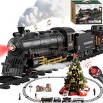 Electric Remote Control Train Set Christmas Trains Steam Locomotive, Cargo Car & Tracks, Rechargeable Train Toys for Kids w/3 Smoke,Whistle & Lights, Christmas Birthday Gift for Boys Girls 3 4 5 6 7