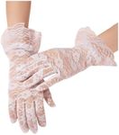 OYOANGLE Women's Polka Dots Pearls Sheer Mesh Tea Party Gloves Ruffle Trim Bridal Gloves White Lace One-Size