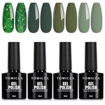 TOMICCA Green Gel Nail Polish Set - Dark Green Glitter Sparkle Gel Polish Set Sage Olive Green Nail Gel Polish Soak Off UV LED Christmas Green Gel Nail Kit Manicure Gift 4PCS