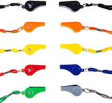 H&S Whistles 10pcs Referee Sports Whistle - Plastic Coach Whistle With Lanyard For Football - Referee Whistle Lanyard - Playground Whistle - Loudest Whistle - Coaching Whistle - Whistles Sports