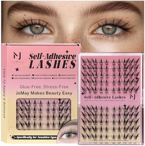 JoMay Self Adhesive Eyelashes, Press On No Glue Needed, Pre-Glued Clusters, Natural Look with Thin Band, Reusable for Beginners, Pre-Separated L/R 10 Pairs - Flutter Lite Lash Clusters