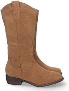 66690-Bota de Tacon para Mujer, Estilo Casual con Cremallera, y Tira en Cana, Otono Invierno 2022. Talla 37 Camel