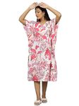 Ravaiyaa - Attitude is everything Indian Handmade Printed Cotton Short Kaftan Women Beach Wear Kimiono Gown Dress (Pink Flamingo)