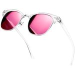 KANASTAL Sunglasses for Women Polarized Sunglasses UV Protection Trendy Clear Frame Pink Mirrored Lens Sun Glasses for Traveling Outdoor Driving