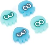 WISHAVEN Joycon Thumb Grip Caps Compatible with Splatoon Nintendo Switch, Soft Silicone Joystick Cover for Nintendo Switch/OLED/Lite Controller, 4PCS - Squid & Octopus (Luminous-Cyan&Green)