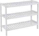 Unibos Bamboo Shoe Bench 3 Tier Shoe Rack Storage Organiser Shoe Racks Storage Shelf Organizer Perfect For Entryway Living Room Hallway Holds Up To 12 Adult Shoes (White)