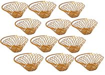 Round golden metal shagun hamper basket for wedding house warming return packing PUJA FLOWER (Size : 9 inch, 100 gm each), Pack of 12 pcs