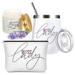 3 Pieces Boss Lady Gifts for Women Best Boss Gifts for Women 12 oz Boss Lady Tumbler Funny Boss Lady Mug 3.5 oz Boss Lady Candle Makeup Bag for National Bosses Day Gifts Female Office Birthday