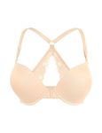 Upushall Women's Push Up Front Closure Bra Thick Padded Seamless Criss-Cross Back Underwire Bra Add Two Cup, Lace Beige, 34D