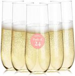 24 Stemless Plastic Champagne Flutes - 9 Oz Plastic Champagne Glasses | Clear Plastic Unbreakable Toasting Glasses |Shatterproof | Disposable | Reusable Perfect for Wedding Or Party