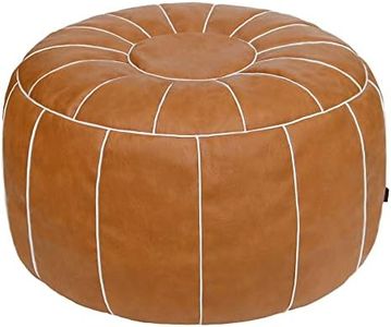 Thgonwid Unstuffed Handmade Moroccan Round Pouf Foot Stool Ottoman Seat Faux Leather Large Storage Bean Bag Floor Chair Foot Rest for Living Room, Bedroom or Balcony (Brown)