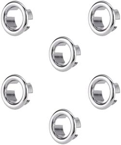 Anillo de Desbordamiento de Fregadero, 6 Pcs el Plastico Cubierta de Anillo de Rebosadero de Fregaderos, Anillo Hueco Orificio Tapa Redonda, para Desagüe de Lavabo para Baño o Cocina (Plata)