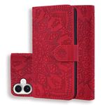 Vaitasy Flip Wallet Case for iPhone 16 Plus (6.7 inch 2024 Premium PU Leather Wallet Magnetic Cover with Card Holder Kickstand Shockproof Flip Folio Case iPhone 16 Plus - Red Mandara