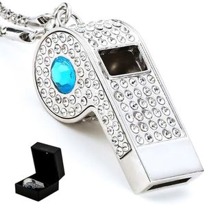 Little Syohe Silver Bling Rhinestone Whistle Necklace, Metal Loud Whistle with Chain, Decorative& Practical Accesory for Referees, Coaches, Teachers - Gift Box Included(Blue Crystal)