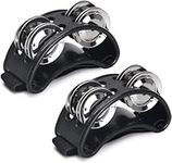 2Pc Black Foot Tambourine Percussion, Double Row Metal Jingle Tambourine, Foot Percussion Shakers with Elastic Strap for Concert Performance Drum and Guitar Playing