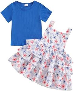 BeQeuewll Toddler Girl 4th of July Outfit Rib Shirt Ruffle Tutu Dress Kids Little Girls 4th of July Clothes18M 2T 3T 4T 5T 6Y, 4th of July Floral Blue, 2-3 Years
