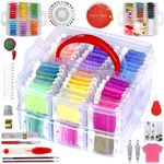 QCZKB 188 Embroidery Floss Set Including Cross Stitch Threads Friendship Bracelet String with 2-Tier Transparent Box, Floss Bobbins and Cross Stitch Kits