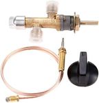 Low Pressure LPG Propane Gas Fireplace Fire Pit Flame Failure Safety Control Valve Kit, with Thermocouple Knob Switch with 5/8''-18UNF Flare Inlet & Outlet Replacement for Gas Grill Heater Fire Pit