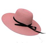 CLOTHERA Summer Medium Brim Floppy Beach Straw Hats for Women (Peach with Black Ribbon)