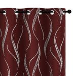 Yakamok Blackout Curtains 63 inch Length Living Room Thermal Insulated Silver Wave Line Dots Pattern Curtains Room Darkening Grommet Curtains for Bedroom, Burgundy, W52 x L63-inch, 2 Panels