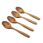 FAAY 4 Pcs Teak Wooden Spoons, 8 Inch Wood Soup Spoons Handcraft from High Moist-resistance Teakwood | Healthy Wooden Spoons for Eating