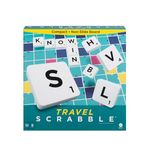 Mattel Games Scrabble Travel Game, Portable and Compact, 2-4 Players, Includes Playing Board, 4 Racks, 100 Letter Tiles, a Tile Bag, and Rules, UK Version, 10Y+, CJT11