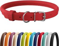 CollarDirect Rolled Leather Dog Collar, Soft Padded Round Puppy Collar, Handmade Genuine Leather Collar Dog Small Large Cat Collars 13 Colors (11-14 Inch, Red Smooth)