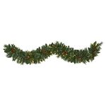 Nearly Natural 6ft. White Mountain Pine Artificial Garland with 35 White Warm LED Lights and Pinecones, Green