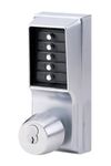 Kaba Simplex 1000 Series Combination Entry Cylindrical Mechanical Pushbutton Lock with Knob, Key Override, Cylindrical 13mm Throw Latch, Floating Face Plate, 70mm Backset, R/C Schlage, Core Not Included, Satin Chrome Finish