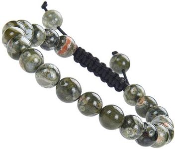 MASSIVE BEADS Adjustable Natural Semi-Precious Gems Beaded Handmade Bracelet (Green Rainforest Jasper, 8mm)