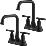 Matte Black Bathroom Sink Faucet, Hurran 4 inch Bathroom Faucets for Sink 3 Hole with Pop-up Drain and Supply Hoses, 360 Swivel Spout Centerset Faucet for Bathroom Sink Vanity RV Farmhouse, 2 Pack