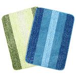 Saral Home Microfiber Striped Rectangle Shaped Anti-Skid Bath Mats | Soft & Super Absorbent Mats for Shower | Washable, Non-Slip & Quick-Drying Mats, 50X70 CM | Set of 2(Turquoise & Green)