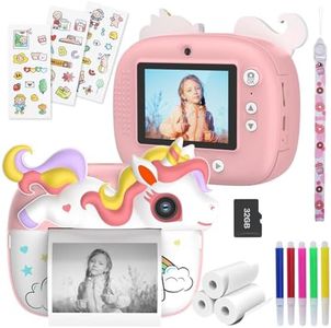 Camara Fotos Infantil Instantanea, 2,4 Pulgada HD 1080P Camara Fotos Infantil con Tarjeta de 32GB y Papel de Impresión, Digital Cámara Instantánea para Niños de 3 a 14 Años, Regalo Juguete, Rosa