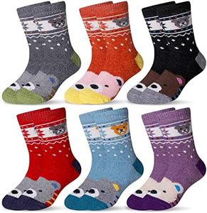 Eocom 6 Pairs Children's Winter Warm Wool Animal Crew Socks Kids Boys Girls Socks (6 Pairs Bear, 4-7 Years)