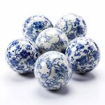 Blue and White Porcelain Orbs Decorative Balls - Set of 6 Oriental Art Small Ceramic Spheres for Tray, Bowl, Basket Decor, Centerpiece and Individual Use (3 Inch)