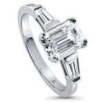 BERRICLE Sterling Silver 3-Stone Wedding Engagement Rings Emerald Cut Cubic Zirconia CZ Anniversary Ring for Women, Rhodium Plated Size 4-10, US 9, Metal Stone, Cubic Zirconia