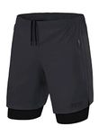 TCA Ultra 2 in 1 Compression Shorts Men Running Gym Shorts for Men with Zipped Pockets - Asphalt (2X Zip Pockets), M