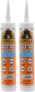 Gorilla Waterproof Caulk & Seal 100% Silicone Sealant, White, 10oz Cartridge (Pack of 2)