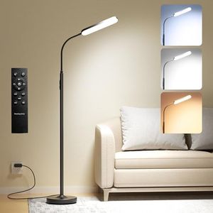 Luckystyle LED Floor Lamp, Super Bright Dimmable Lamps for Living Room, Custom Color Temperature Standing Lamp with Remote Push Button, Adjustable Gooseneck Reading Floor Lamp for Bedroom Office Black