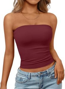 Trendy Queen Womens Strapless Tube Tops Basic Backless Sleeveless Bandeau Going Out Crop Tops Cute 2025 Summer Clothes Burgundy M