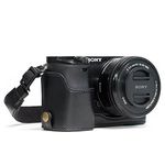 MegaGear MG960 Ever Ready Leather Half Case and Strap with Battery Access for Sony Alpha A6300/A6000 Camera - Black