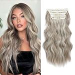 Hair Extensions Clip in Long Wavy Hair Extension 4pcs Ash Blonde Mix Platinum Blonde hair Full Head Hair Extensions Synthetic Fiber Hair Pieces for Women