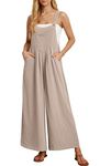 IWOLLENCE Jumpsuit for Women Wide Leg Overall Women's Dungarees with Adjustable Straps and Pockets Maternity Jumpsuit Light khaki Small