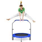 SPOTRAVEL 101cm Adults Foldable Trampoline, Indoor Rebounder with 4-Level Adjustable Handle, Safety Padded Cover and Convenient Carrying Bag, Exercise Trampoline for Workout Fitness (Blue + Black)